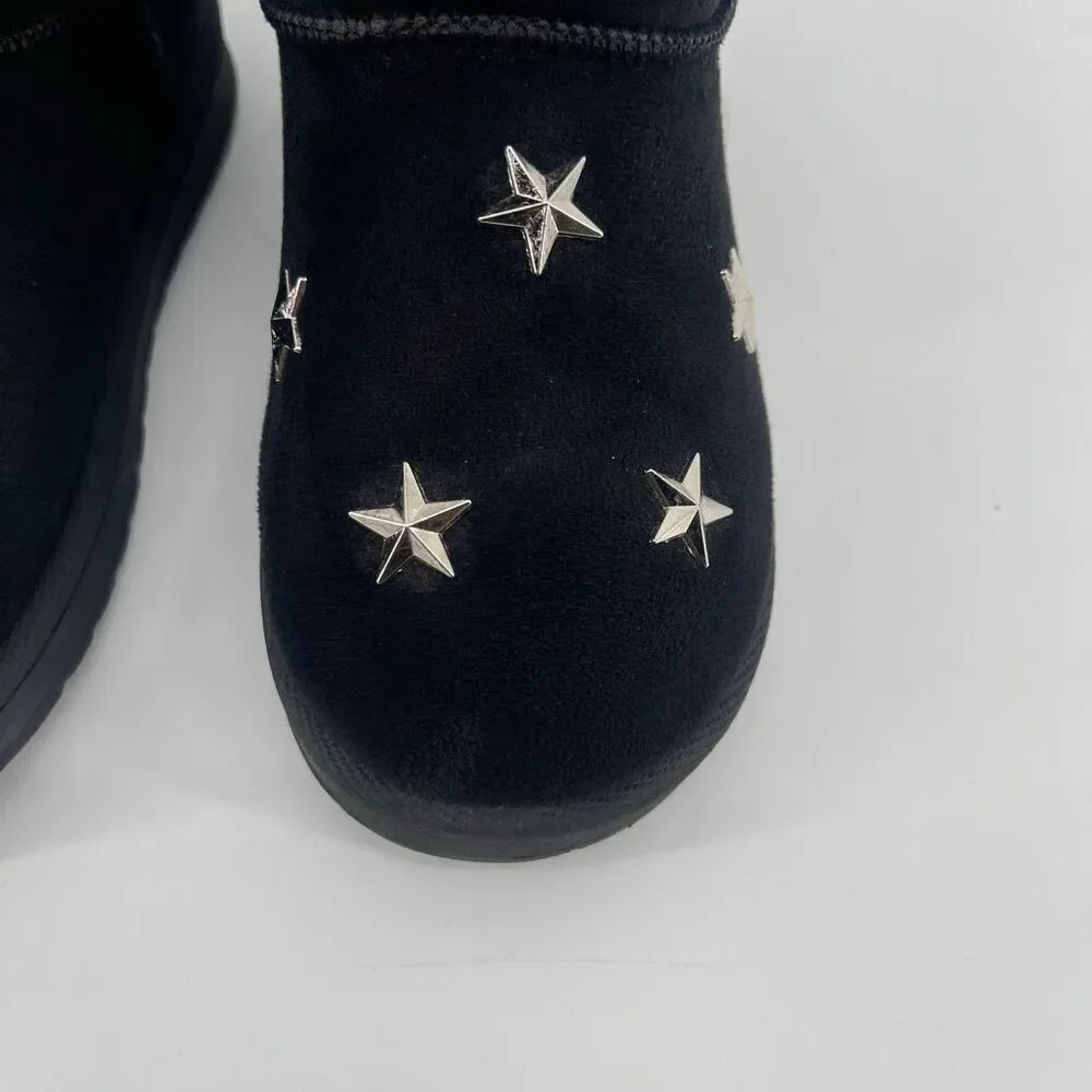 Chulis Girls Black Star Studded Faux Fur Ankle Boots Size 13